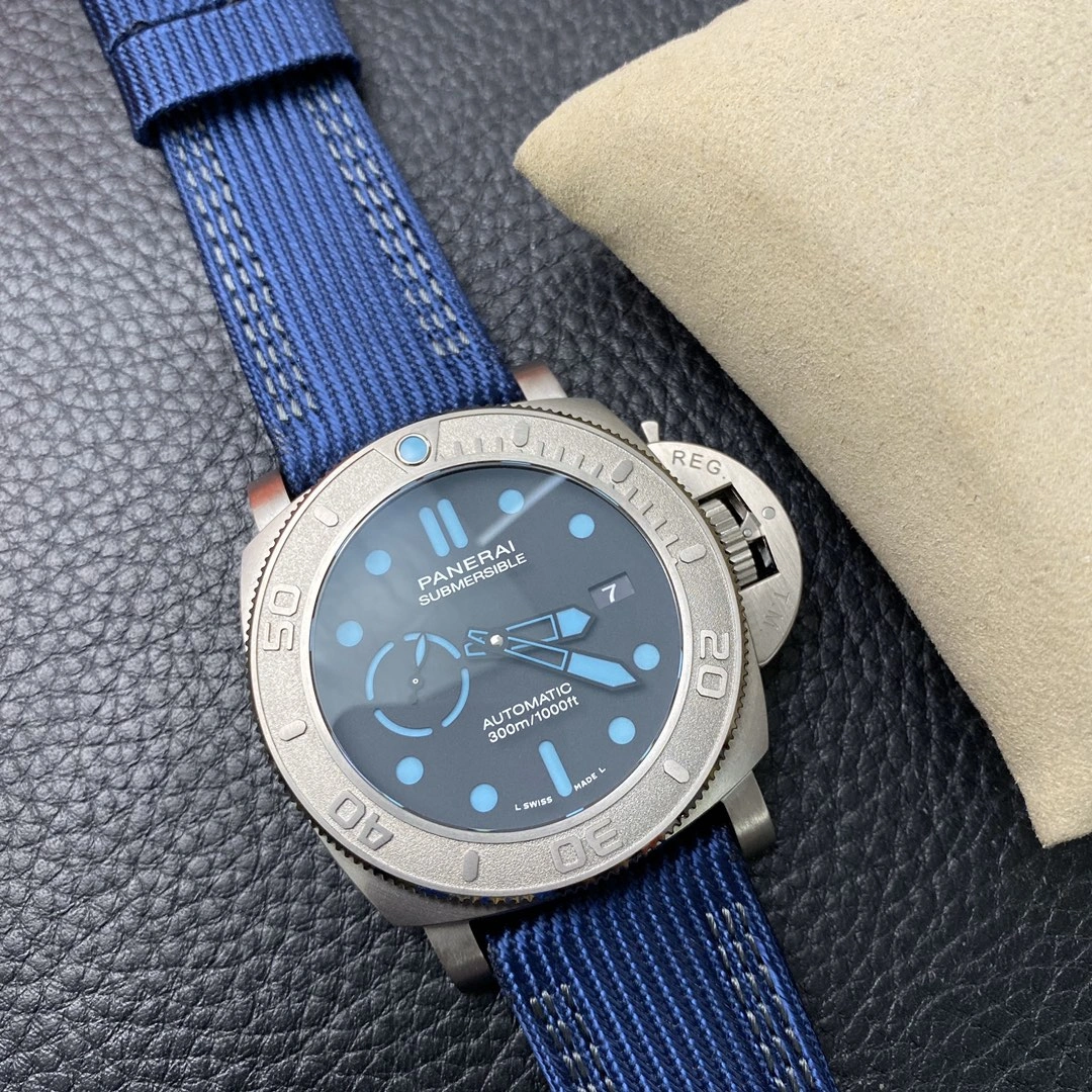 CBD Factory Panerai Submersible 47mm Black Dial Blue Luminous Dots, Indexes, and Skeletonized Hands Titanium Bezel Blue Fabric Strap(PAM00985) 1:1 Super Clone – DDP.9010 Movement TopPick 401